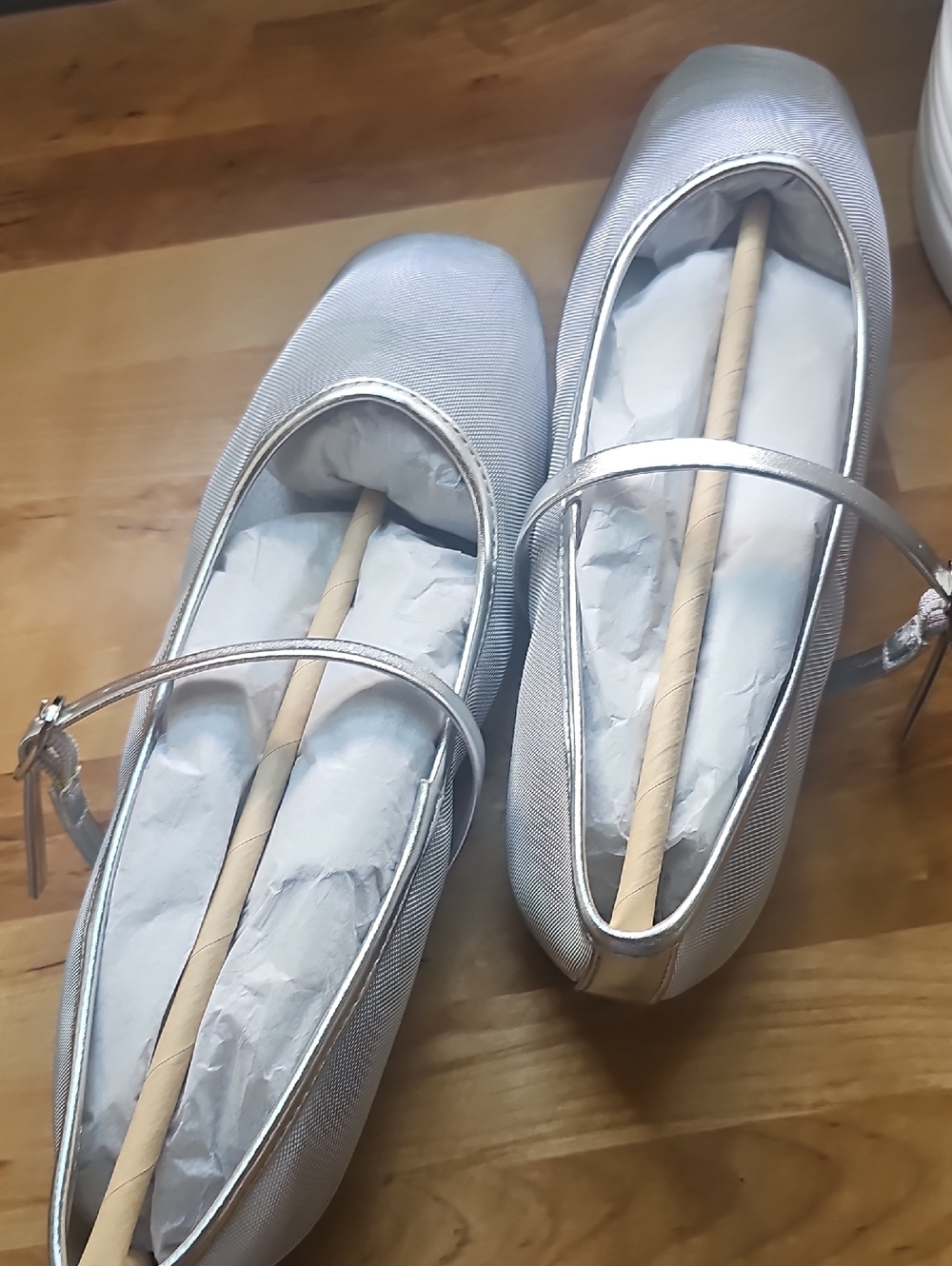 Women's Silver Mary Jane Ballet Flats with Strap